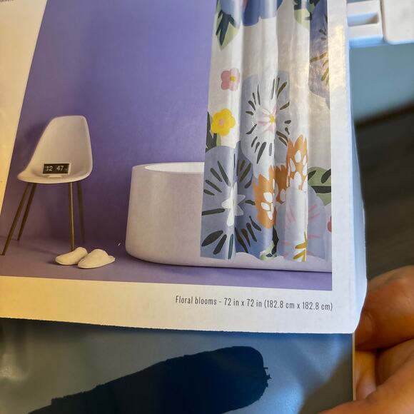 Room Essentials Shower Curtain With Rings Blue White Floral 13 Piece PEVA - Picture 7 of 7